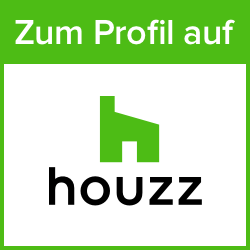 Grünes Houzz Logo und Text auf weißem Hintergrund mit grünem Rahmen und markanter Schrift